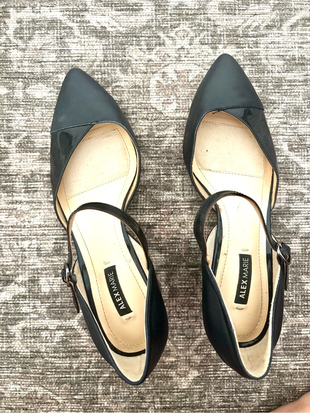Alex Marie Navy Pointed Toe Mary Jane Kitten Heels Mixed Materials 6M - Picture 4 of 8